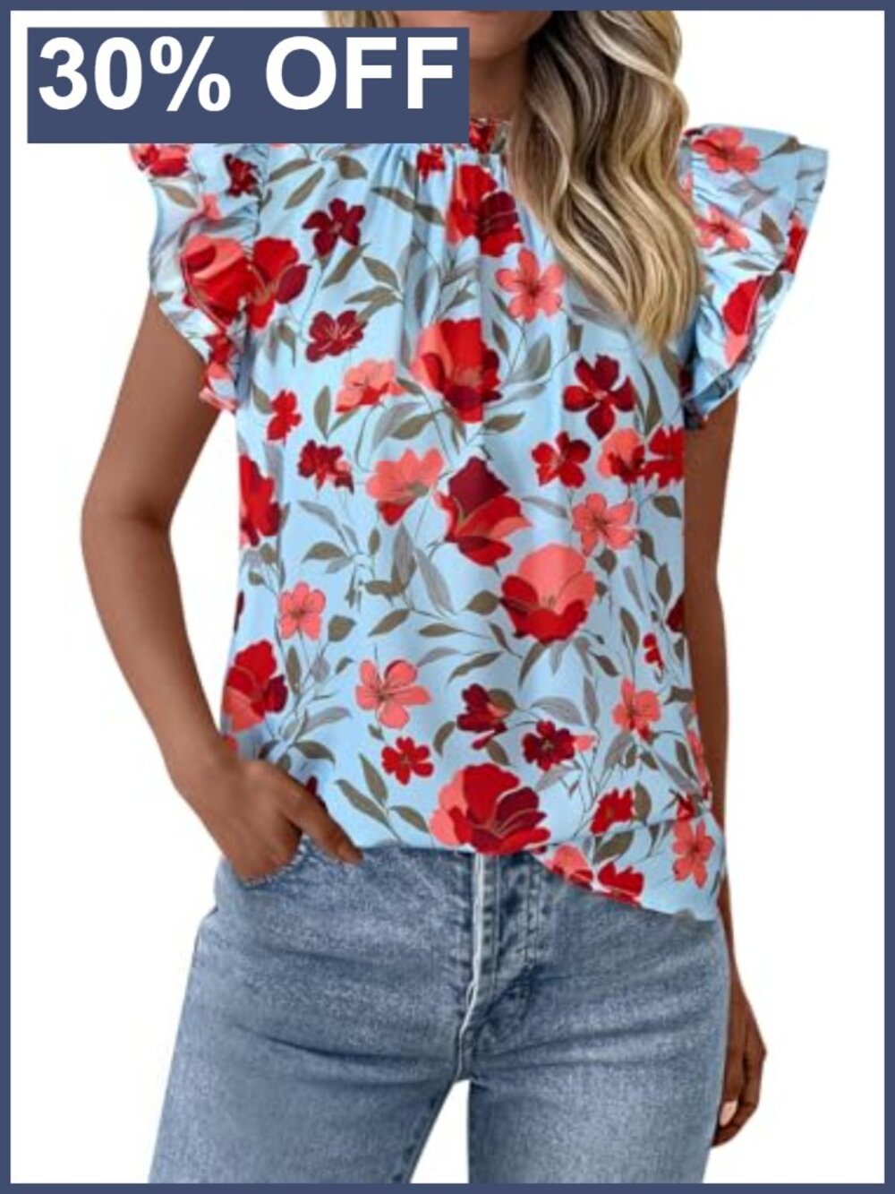 Ruffle Short Sleeve Summer Top Boho Floral Chiffon Blouse Women
